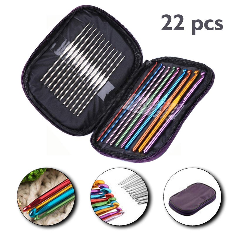 RangTeq Aluminum Crochet Hooks Knitting Needles Set with Case (Multicolor) - 22 Pieces - Image 2