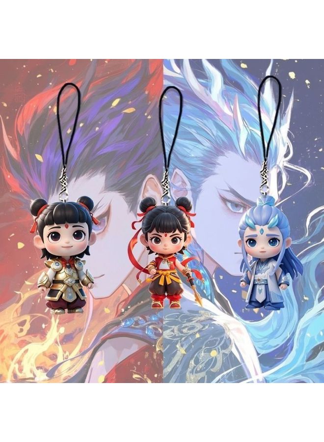 Of Nezha Devil Child Naohai Peripheral Keychain Cute Nezha Pendant Ao C CP Series Mobile Phone Pendant-Colour: 3 Pieces Each Of Three Styles  - Image 1