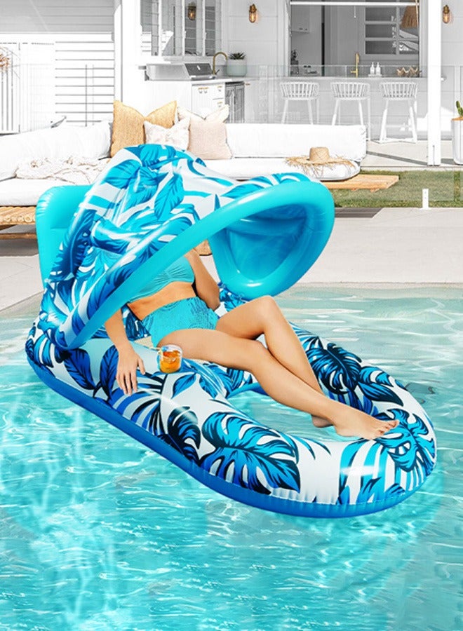VUCATIN Pool Floats Adult Inflatable Swimming Pool Floats Lounger Chair with Canopy and Two Cup Holder Heavy Duty Pool Float Beach Pool Party Toys - Image 1