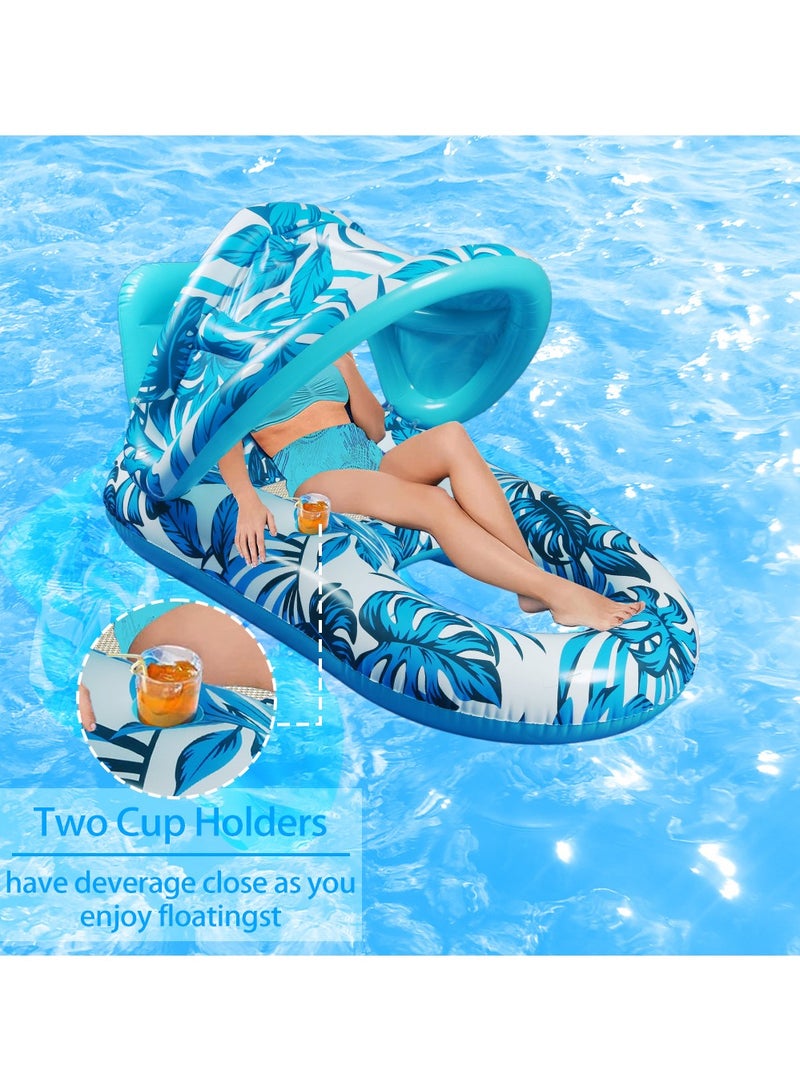 VUCATIN Pool Floats Adult Inflatable Swimming Pool Floats Lounger Chair with Canopy and Two Cup Holder Heavy Duty Pool Float Beach Pool Party Toys - Image 2