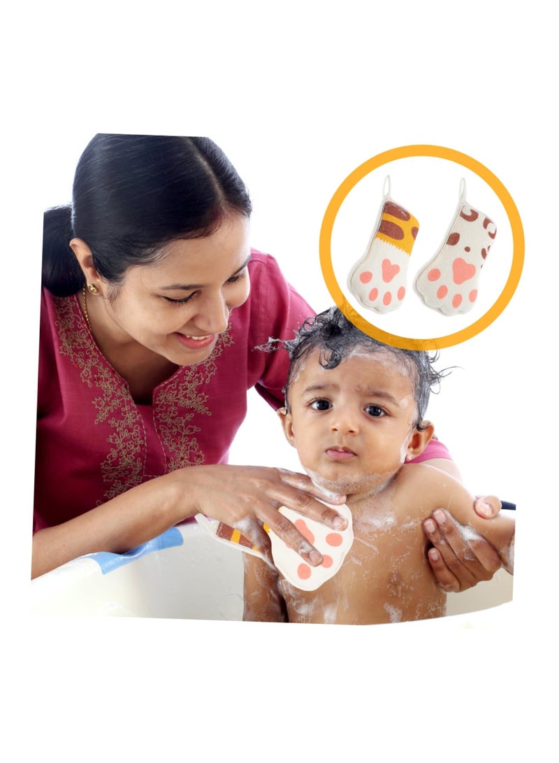 SYOSI 2Pcs Paw Bath Cotton Cartoon Towel Sponge Natural for Bathing Shower Mitten Mesh Exfoliating Brush Body Cleaning Scrubber Kid Loofah Child Net - Image 2