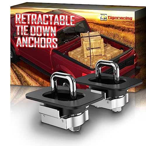 Tigeracing Tie Down Anchors Retractable Truck Bed Top Side D Ring Compatible with 1999-2013 Silverado & Sierra 1500 2500 - All Metal 3000 LBS Capacity of 2 - Image 1