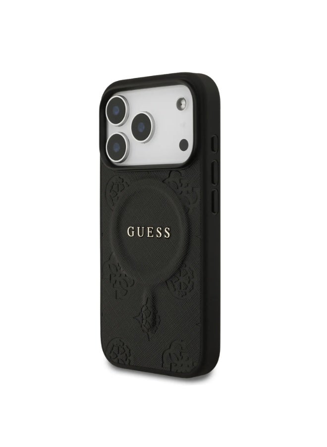 GUESS iPhone 17 Pro and 17 Pro Max Case - Guess MagSafe PU Leather With Peony Hot Stamp Design With Classsic Logo - Image 3