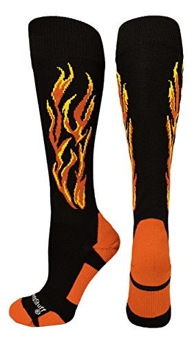 MadSportsStuff Flame Soccer Style Socks (Black/Orange/Gold, Small) - Image 1