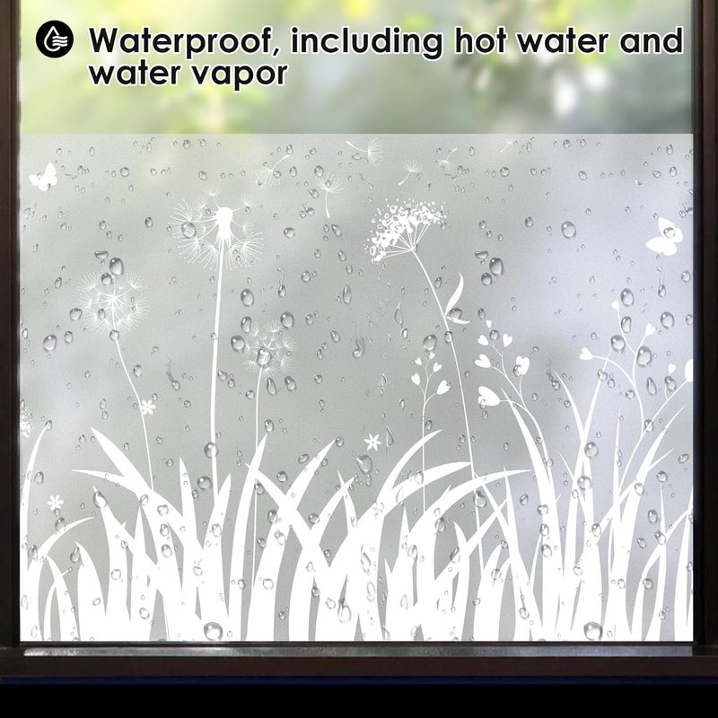 DKTIE Window Privacy Film Flowers Pure White Pattern Stained Glass Window Film Decorative Frosted Glass Window Film Sun Blocking Heat Control Static Cling (A276, 17.5" x 78.7") - Image 3