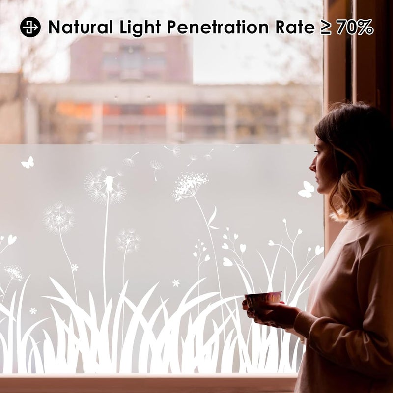 DKTIE Window Privacy Film Flowers Pure White Pattern Stained Glass Window Film Decorative Frosted Glass Window Film Sun Blocking Heat Control Static Cling (A276, 17.5" x 78.7") - Image 5