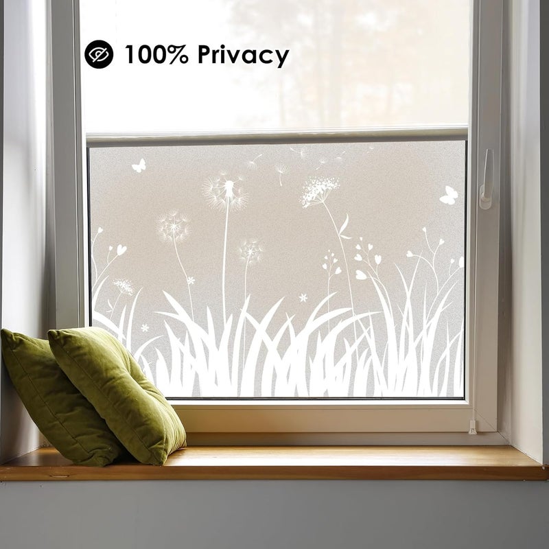 DKTIE Window Privacy Film Flowers Pure White Pattern Stained Glass Window Film Decorative Frosted Glass Window Film Sun Blocking Heat Control Static Cling (A276, 17.5" x 78.7") - Image 2