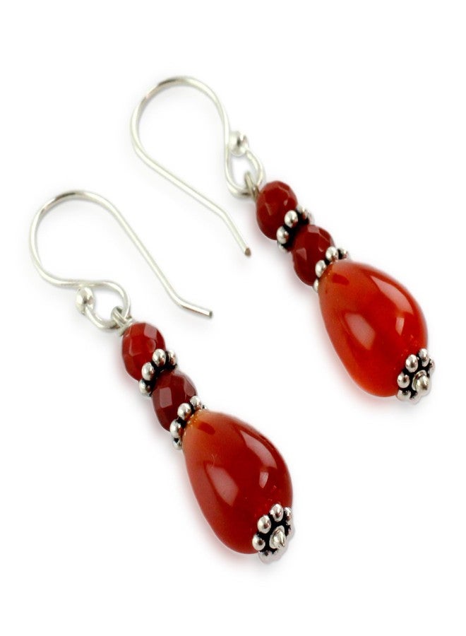 نوفيكا أقراط نوفيكا متدلية من العقيق الأحمر، مصنوعة يدوياً، من الفضة الإسترليني، مرصعة بخرز أحمر، حجر بخت هندي [1.5 بوصة طول × 0.3 بوصة عرض × 0.3 بوصة عمق] "جايبور النابضة بالحياة" - Image 4