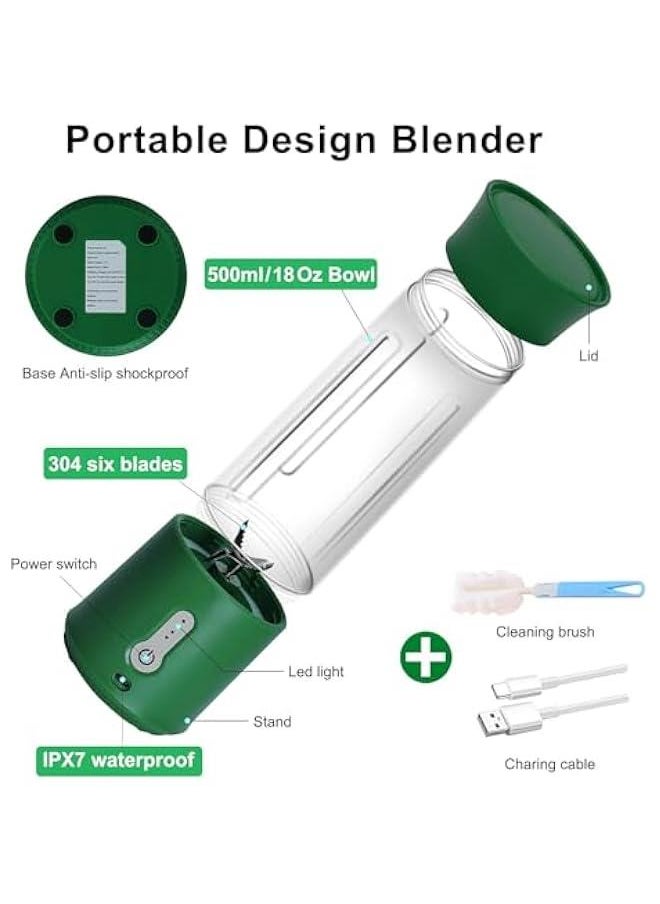 MOXO Portable Personal Smoothie Blender  Kitchen Juicer Cup with USB  Single Fruit Shake Smoothies Mixer Maker Individual Juice Blenders for Travel Camping 500ML Green)  - Image 4