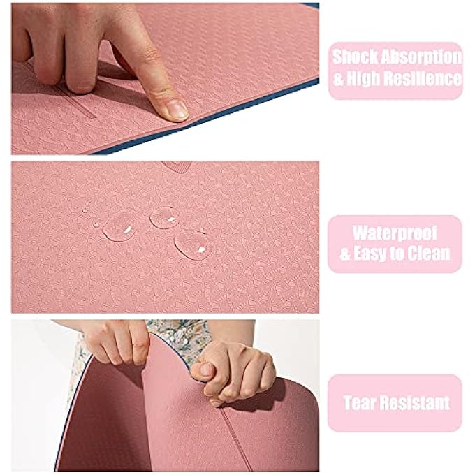 rayihni حصيرة يوجا هيروي بخطوط محاذاة حصيرة تمارين مضادة للانزلاق مع حقيبة حمل حصيرة للياقة البدنية للبيلاتس 183 سم * 61 سم * 6 مم سمك للنساء والرجال المبتدئين - Image 5