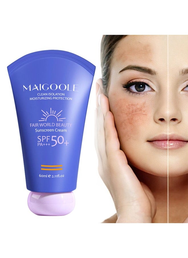 MAIGOOLE SPF 50+ Clean Isolation Moisturizing Protection Sunscreen Cream,PA+++Waterproof & Sweatproof Sunscreen, ​Uv Isolation Cream Moisturizing Sun Cream  ,Whitening Sunscreen Cream Isolating Sunscreen 60ml  - Image 1