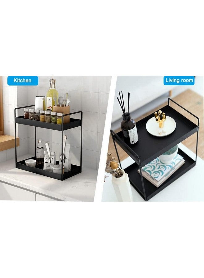 12FOR COLLECTION MULTIPUPOSE Bathroom Countertop Organizer, 2-Tier Vanity Tray Corner Shelf, Cosmetic Makeup Counter Standing Storage, Detachable Organizer Shelf Holder Kitchen Spice Rack, Black Metal - Image 3