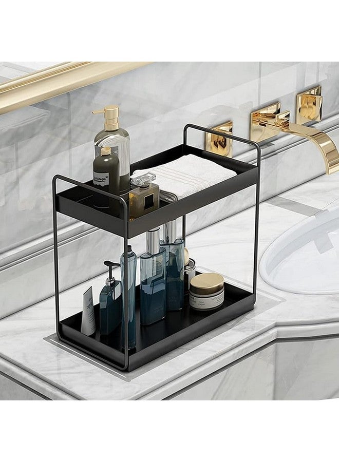 12FOR COLLECTION MULTIPUPOSE Bathroom Countertop Organizer, 2-Tier Vanity Tray Corner Shelf, Cosmetic Makeup Counter Standing Storage, Detachable Organizer Shelf Holder Kitchen Spice Rack, Black Metal - Image 5
