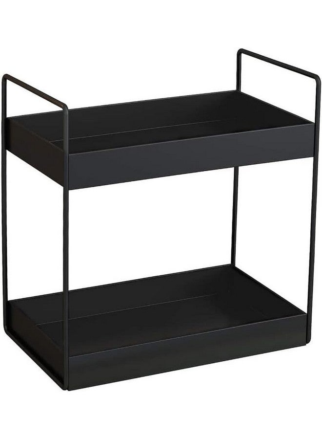 12FOR COLLECTION MULTIPUPOSE Bathroom Countertop Organizer, 2-Tier Vanity Tray Corner Shelf, Cosmetic Makeup Counter Standing Storage, Detachable Organizer Shelf Holder Kitchen Spice Rack, Black Metal - Image 1