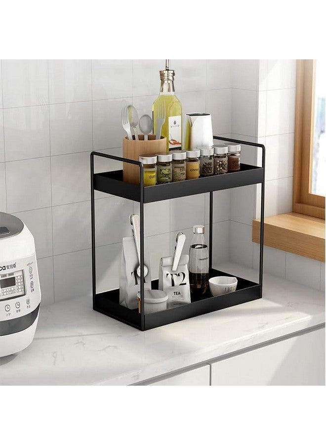 12FOR COLLECTION MULTIPUPOSE Bathroom Countertop Organizer, 2-Tier Vanity Tray Corner Shelf, Cosmetic Makeup Counter Standing Storage, Detachable Organizer Shelf Holder Kitchen Spice Rack, Black Metal - Image 2