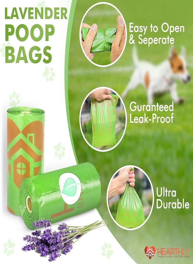 HEARTHLY Dog Poop Bags Rolls 360 Count Pack of 24 | Leak Proof and Extra Thick Dog Poop Bag Refill with Dispenser and Leash Clip| Cat litter Bags | Lavender Scented | Green (13 x 9 Inches) - Image 2