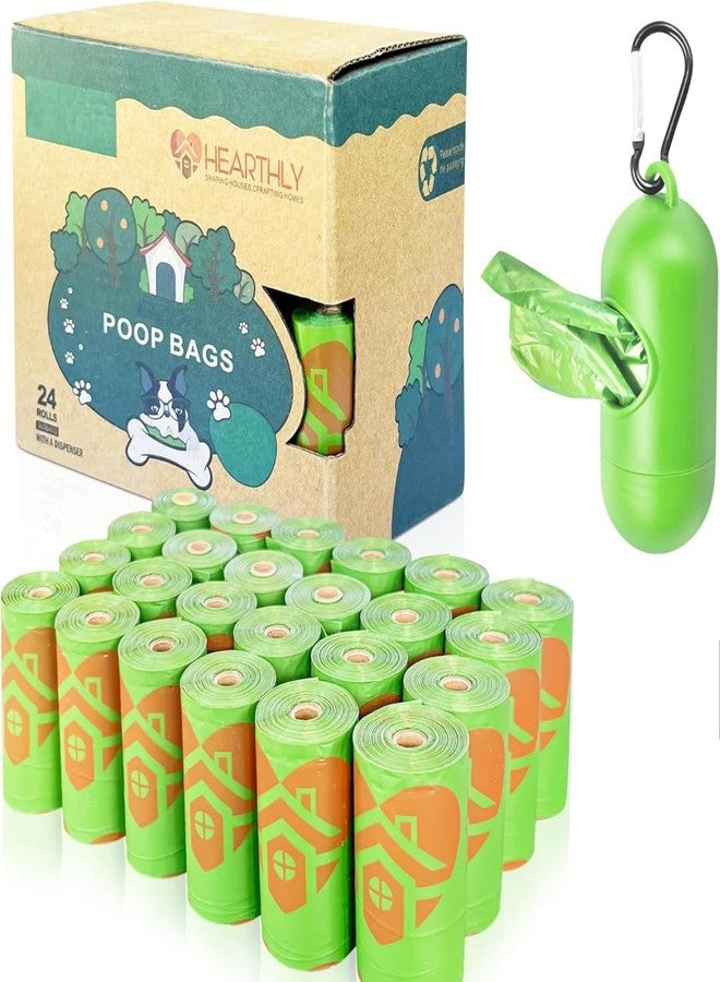 HEARTHLY Dog Poop Bags Rolls 360 Count Pack of 24 | Leak Proof and Extra Thick Dog Poop Bag Refill with Dispenser and Leash Clip| Cat litter Bags | Lavender Scented | Green (13 x 9 Inches) - Image 1