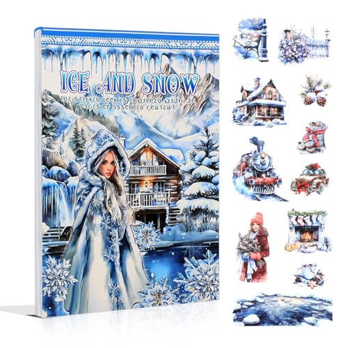 Dwpetzo Ice and Snow Winter Scrapbook Stickers for Scrapbooking Supplies, 20 Sheets A5 Washi Paper Transparent PET Die Cut Stickers Book for Journaling, Junk Journal, Collage, Adults Crafts Arts - Image 1