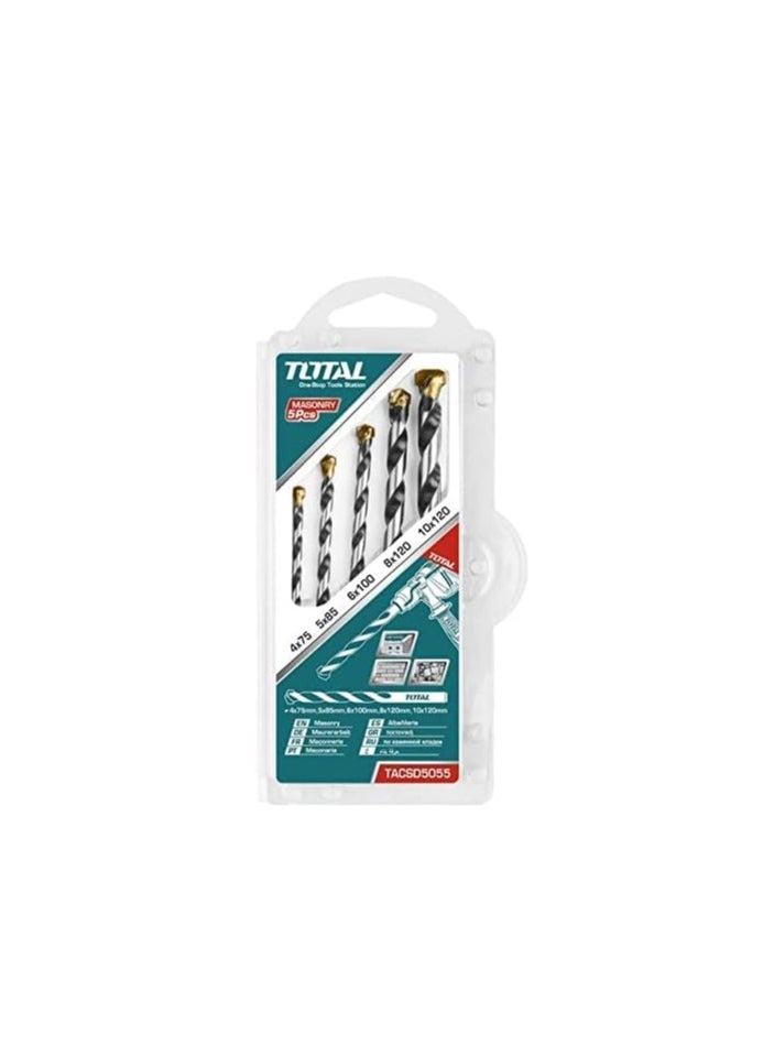 TOTAL - Total 5PCS Masonry Drill Bit Set – Includes 4mm, 5mm, 6mm, 8mm, and 10mm – Durable High-Speed Steel Bits for Concrete, Brick, Stone, and Masonry Drilling - Image 1