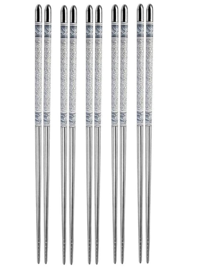 PUTHAK 5 Pairs Reusable Stainless Steel Chopsticks - Dishwasher Safe Metal Utensils for Sushi, Ramen & Noodles