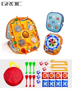 Basketball Bean Bag Toss Game Kids Outdoor Toys,Double-Sided Foldable Cornhole Board Backyard Beach Yard Outdoor Toys for Toddler, Outside Lawn Party Activities Toy Gift for Boys Girls