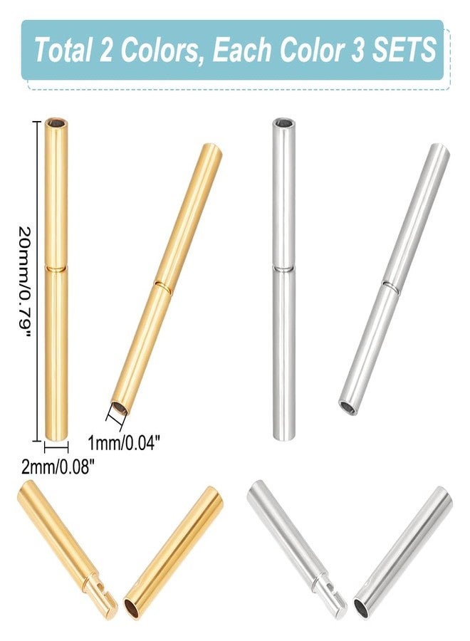 UNICRAFTALE 6 Sets 2 Colors Cylinder Bayonet Push Clasps Stainless Steel Cord End Caps 1 mm Hole Leather Rope Clasps Jewelry Clasps Bracelet Necklace Clasps Leather Cord Buckle Mating Connectors - Image 3