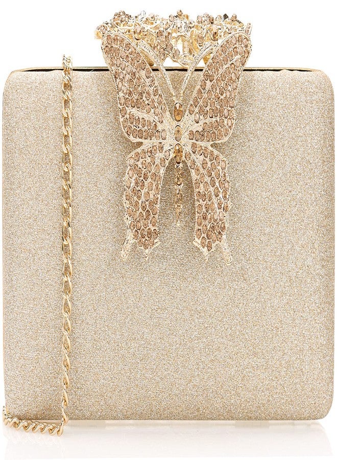 DEXMAY DM Dexmay Glitter Clutch Bag with Rhinestone Butterfly Clasp Women Evening Handbag Formal Party Purse Gold - Image 1
