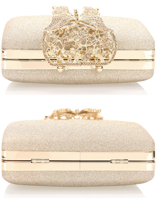 DEXMAY DM Dexmay Glitter Clutch Bag with Rhinestone Butterfly Clasp Women Evening Handbag Formal Party Purse Gold - Image 5