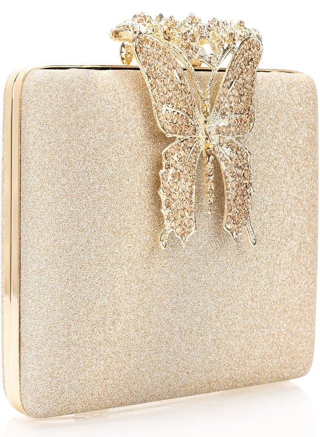 DEXMAY DM Dexmay Glitter Clutch Bag with Rhinestone Butterfly Clasp Women Evening Handbag Formal Party Purse Gold - Image 2