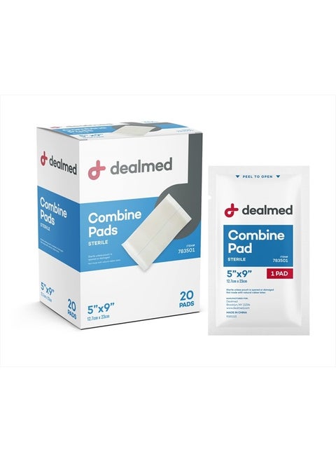 5" x 9" Abdominal (ABD) Combine Pads, Sterile, Individually Wrapped, Disposable, Latex-Free Wound Dressing for First Aid Kit and Medical Facilities, 20/Box (Pack of 1)