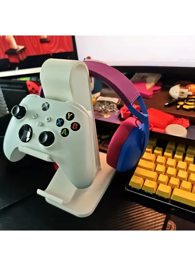 2 في 1 حامل متين لمنظم سطح المكتب للتحكم في اللعبة والسماعات الأبيض - Image 5