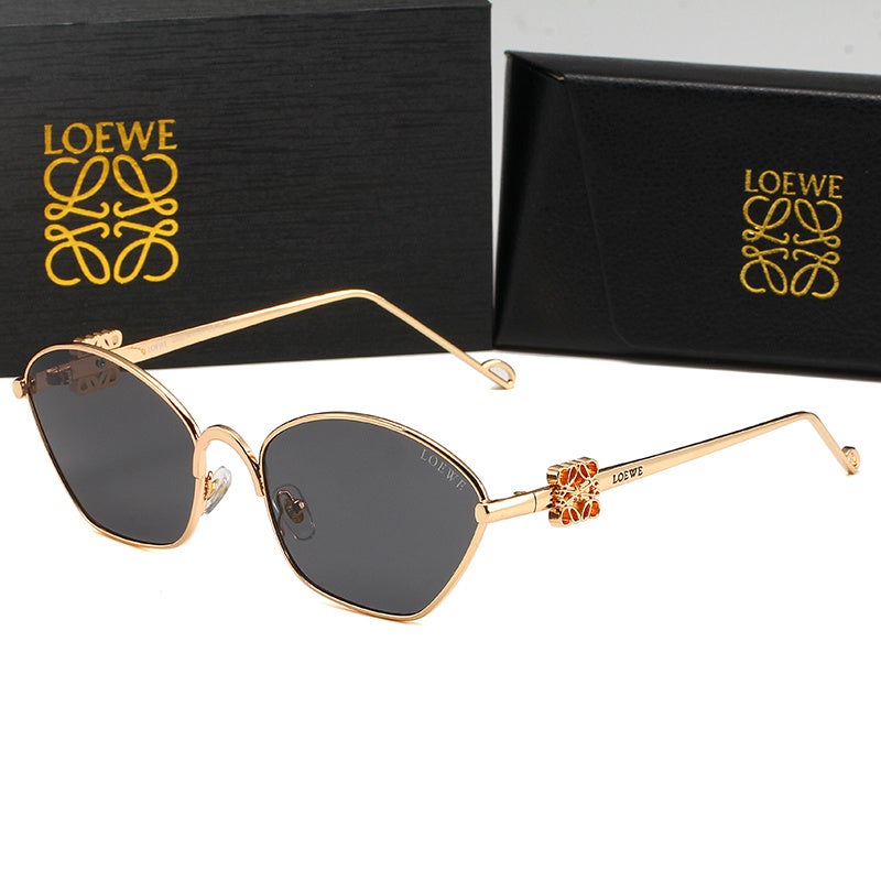 Loewe Anagram hexagonal sunglasses  in metal with a 3D LOEWE Anagram on the arm,Gold Frame Grey Lenses - Image 1
