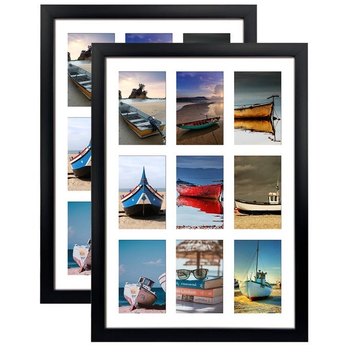 9 OPENINGS 4X6 PICTURE FRAMES COLLAGE SET OF 2 BLACK MULTI PHOTO FRAME FOR WALL HANGING HORIZONTALLY OR VERTICALLY DISPLAY