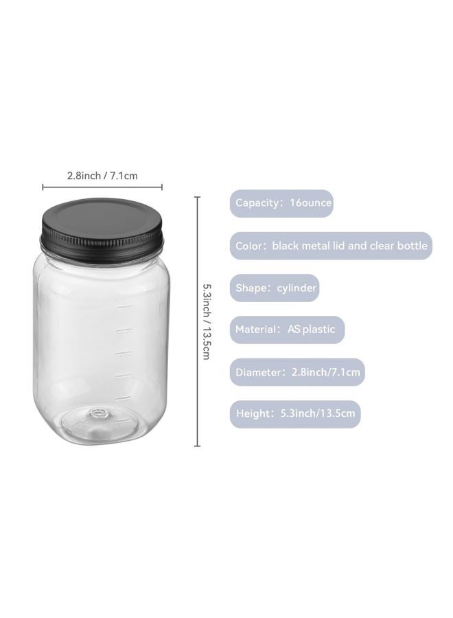 Novelinks 16 Ounce Clear Plastic Jars with Black Lids - Refillable Round Clear Containers Clear Jars Storage Containers for Kitchen & Household Storage - BPA Free (5 Pack) - Image 2