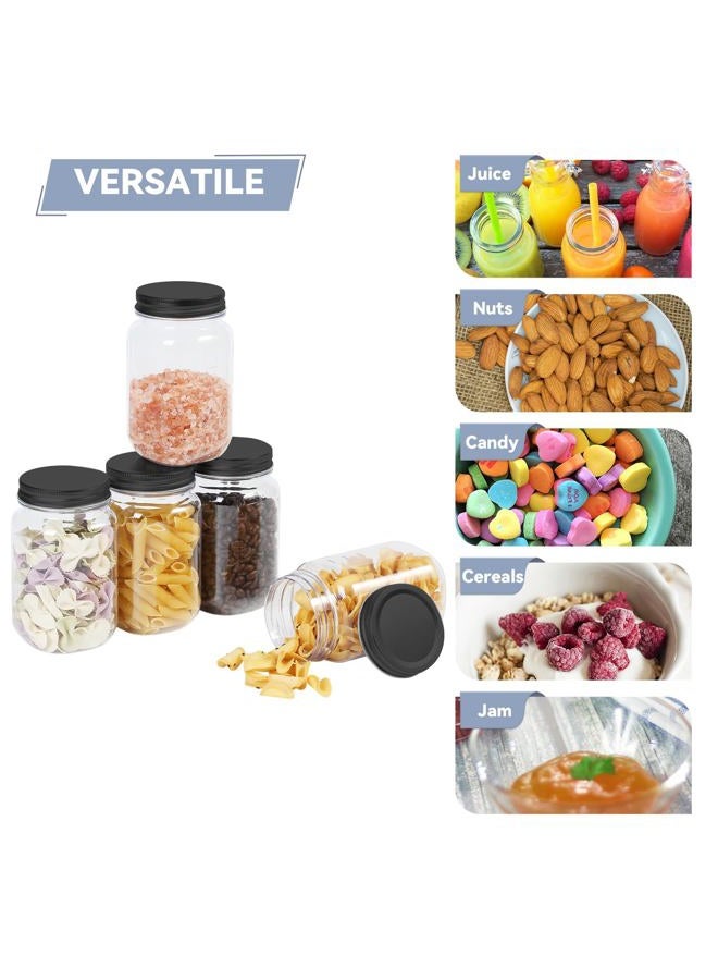 Novelinks 16 Ounce Clear Plastic Jars with Black Lids - Refillable Round Clear Containers Clear Jars Storage Containers for Kitchen & Household Storage - BPA Free (5 Pack) - Image 4