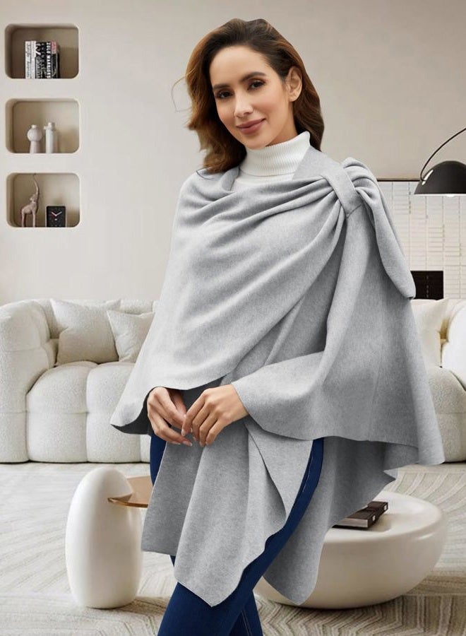 Puli Womens Large Cross Front Poncho Sweater Wrap Topper Knitted Elegant Shawls Cape for Fall Winter, 1-grey, One size - Image 2