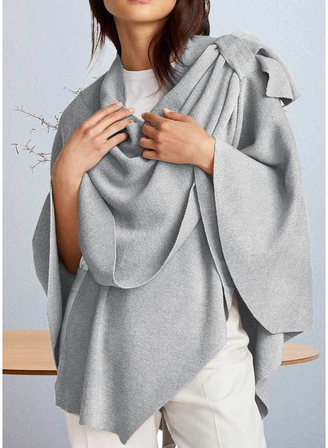 Puli Womens Large Cross Front Poncho Sweater Wrap Topper Knitted Elegant Shawls Cape for Fall Winter, 1-grey, One size - Image 5