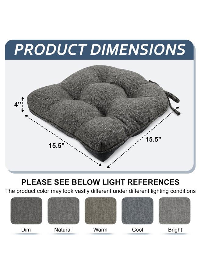 Basic Beyond Chair Cushions for Dining Chairs 4 Pack, Memory Foam Seat Cushions for Dining Chairs with Non Slip Backing, 15.5 x 15.5 inches Tufted Kitchen Chair Pads with Ties(Charcoal) - Image 2