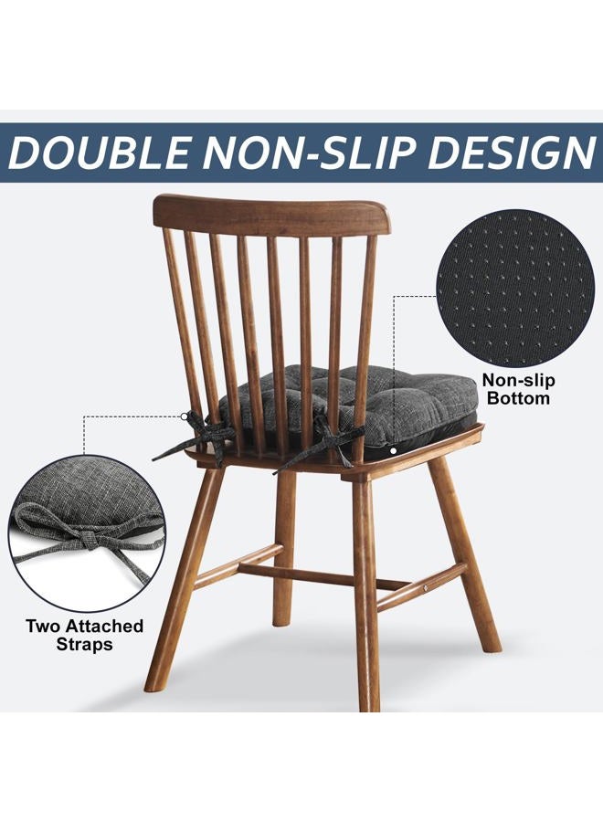 Basic Beyond Chair Cushions for Dining Chairs 4 Pack, Memory Foam Seat Cushions for Dining Chairs with Non Slip Backing, 15.5 x 15.5 inches Tufted Kitchen Chair Pads with Ties(Charcoal) - Image 4