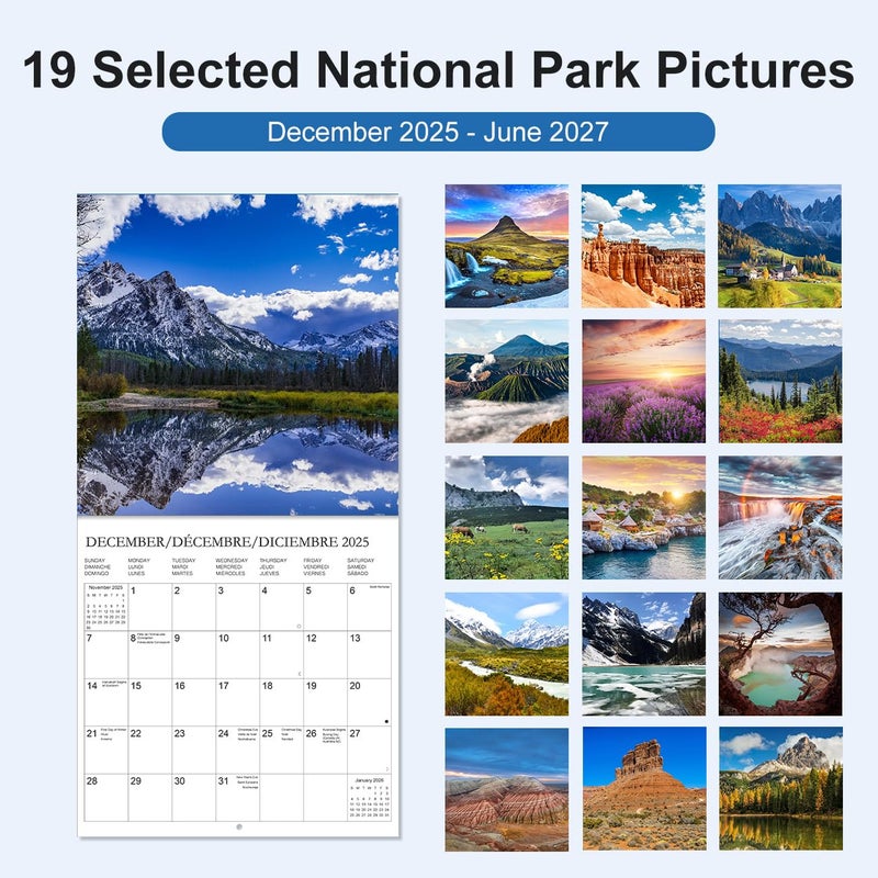 Tuun Fuplan Calendar 2026 - Wall Calendar from January 2026 to June 2027, 3 Languages(English,French,Spanish), 2026 Calendar with Holiday Marked, Premium Paper for Organizing, 12'' x 12'', National Park- A - Image 2