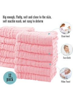 Cute Castle Cute Castle 12 Pack Muslin Burp Cloths for Baby - Ultra-Soft 100% Cotton Baby Washcloths - Large 20'' by 10'' Super Absorbent Milk Spit Up Rags - Burpy Cloths for Unisex, Boy, Girl - Pink  - Image 5
