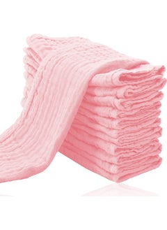 Cute Castle Cute Castle 12 Pack Muslin Burp Cloths for Baby - Ultra-Soft 100% Cotton Baby Washcloths - Large 20'' by 10'' Super Absorbent Milk Spit Up Rags - Burpy Cloths for Unisex, Boy, Girl - Pink  - Image 1