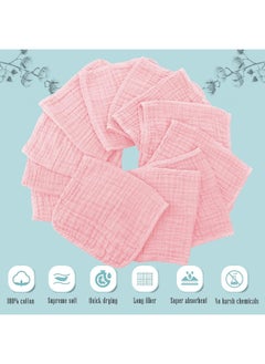 Cute Castle Cute Castle 12 Pack Muslin Burp Cloths for Baby - Ultra-Soft 100% Cotton Baby Washcloths - Large 20'' by 10'' Super Absorbent Milk Spit Up Rags - Burpy Cloths for Unisex, Boy, Girl - Pink  - Image 2