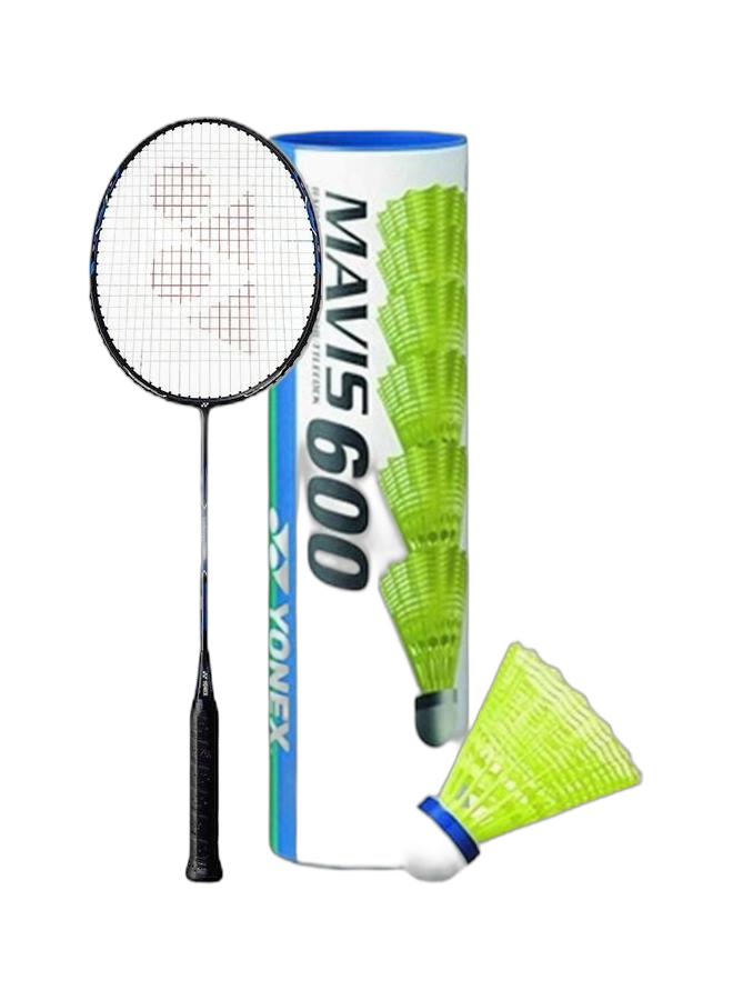 Yonex Carbones 7000N Black Blue 2U G5 + Mavis 600 Blue Cap Medium Badminton Shuttlecock 6 Pack, Yellow Pack - Image 1