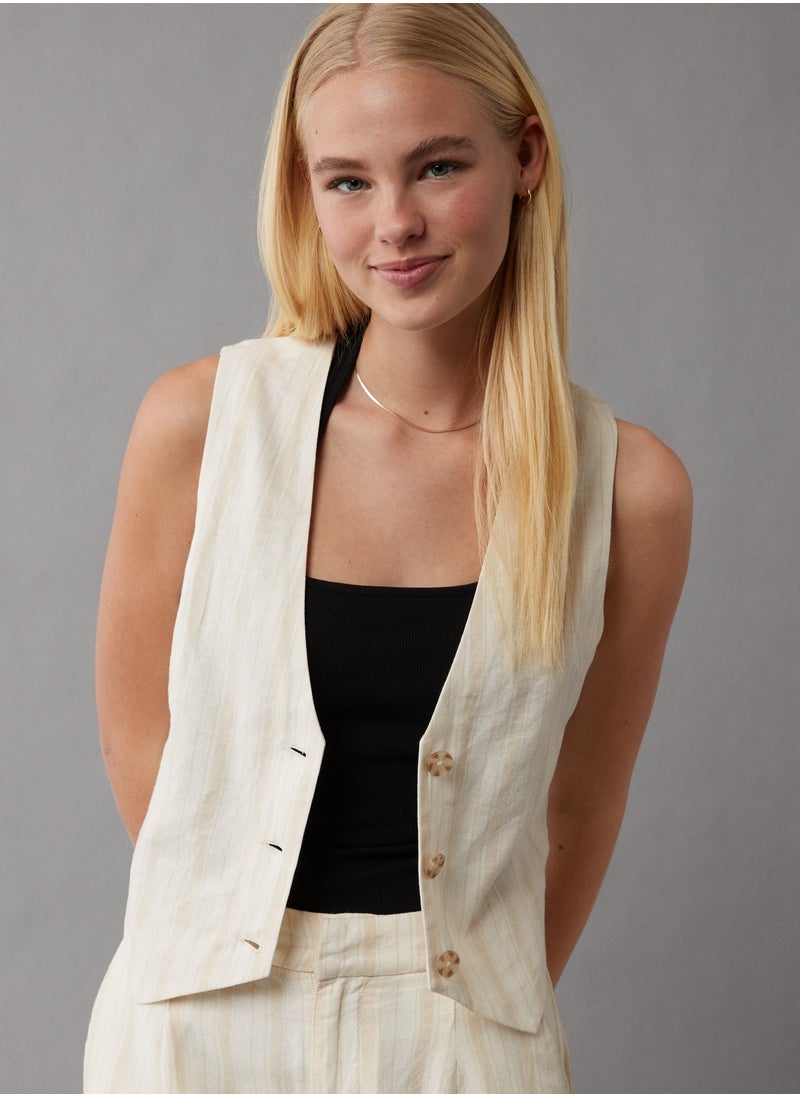American Eagle - AE Linen-Blend Striped Waistcoat Vest - Image 1