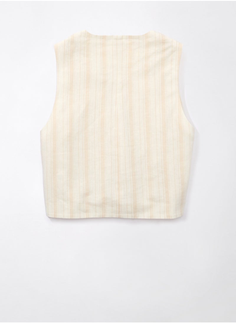 American Eagle - AE Linen-Blend Striped Waistcoat Vest - Image 1
