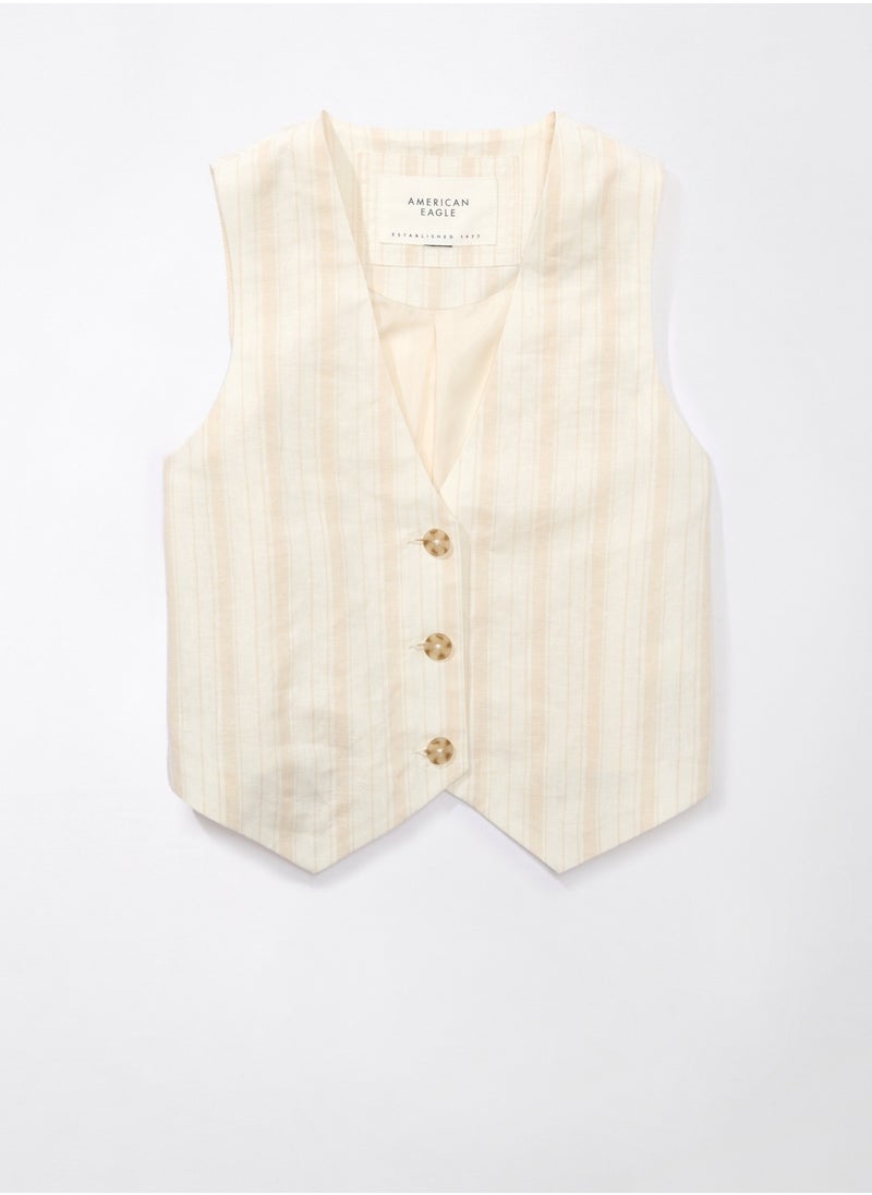 American Eagle - AE Linen-Blend Striped Waistcoat Vest - Image 1