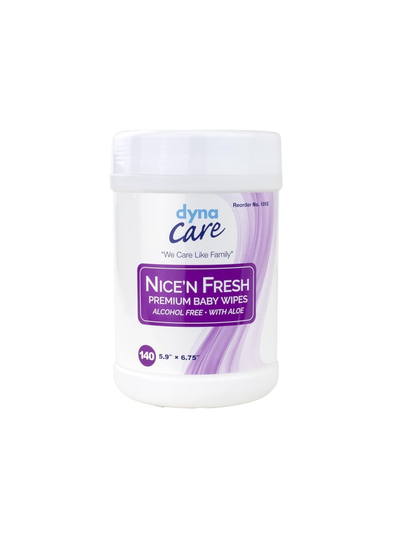 Dynarex Dynarex Nicen Fresh Baby Wipes  Premium NonAlcohol Wipes with Lanolin  Aloe to Moisturize Skin  NonWoven Scented  6 x 675 1 Cannister  140 Wet Wipes  - Image 1