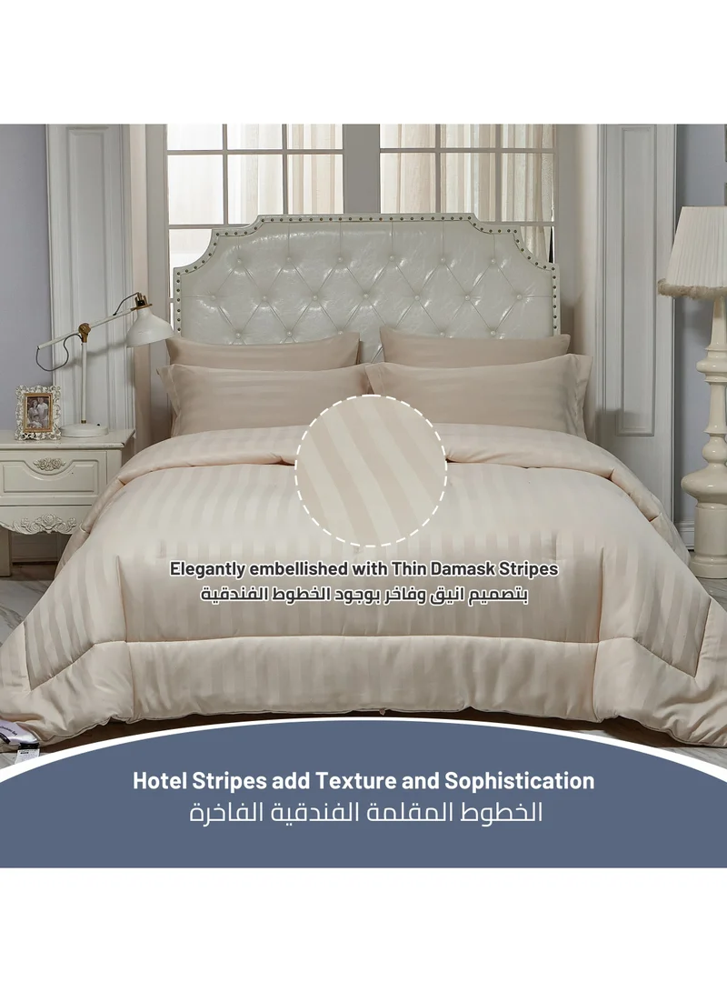 Donetella 6-Piece Damask Stripes Hotel Style Comforter Microfiber ,Bartack Quilting ,King 260 x 240 Cms ,French Oak