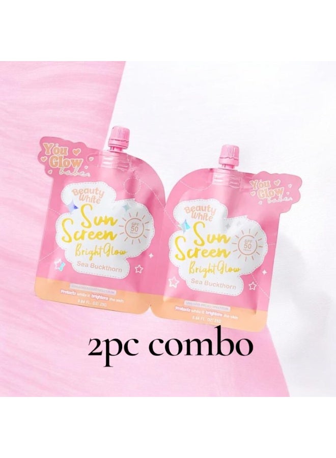 You Glow Babe 2PC COMBO Beauty White Sunscreen SPF50 PA+ – Brightening Hydrating Face Sun Protection Cream with Lightweight Smooth Finish - Image 1